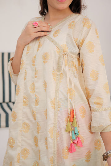 GDD-02849 | Fawn & Multicolor | Formal 3 Piece Suit | Taser Silk